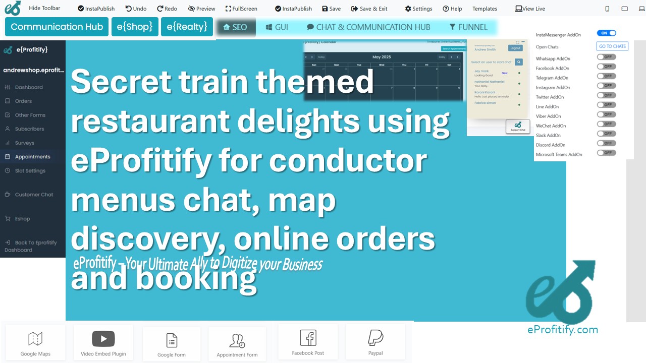 Secret train themed restaurant delights using eProfitify for conductor menus chat, map discovery, online orders and booking